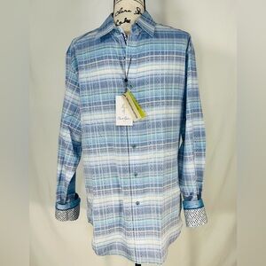 New Robert Graham EAST OF EDEN Plaid Print Shirt Large Skull Flip Cuff Classic